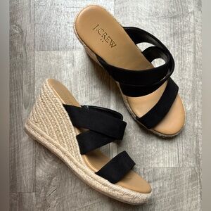 J.Crew Wide-strap espadrille mule black wedges 7.5